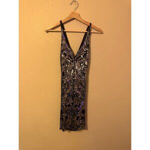 Express Sequined V Neck Mini Gatsby Dress